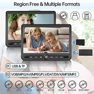 10.5" Dual Portable DVD Player, Arafuna Rechargable Car DVD Player Dual Screen Play A Same or Two Different Movies, Headrest DVD Player for Car with 5-Hour Battery, Support USB/SD, Last Memory