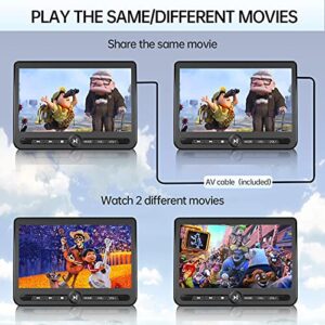 10.5" Dual Portable DVD Player, Arafuna Rechargable Car DVD Player Dual Screen Play A Same or Two Different Movies, Headrest DVD Player for Car with 5-Hour Battery, Support USB/SD, Last Memory