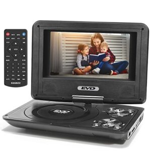 sqqbzz 7″ portable dvd player for kids and car, support dvd/vcd/sd card/usb, remote control, car charger, power adaptor (black)