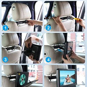 WONNIE 10" Car DVD Players, Portable DVD Player Dual Screen Play Two Different or The Same Movie with 2 Headrest Mount, 5 Hours Rechargeable Battery, Last Memory, AV Out&in, Support USB/SD/Sync TV