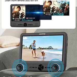 WONNIE 10" Car DVD Players, Portable DVD Player Dual Screen Play Two Different or The Same Movie with 2 Headrest Mount, 5 Hours Rechargeable Battery, Last Memory, AV Out&in, Support USB/SD/Sync TV