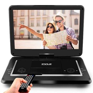 pyle 17.9” portable dvd player, with 15″ swivel adjustable display screen, usb/sd card memory readers, long lasting built-in rechargeable battery, stereo sound with remote. (pdv156bk), black