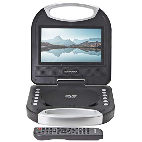 Magnavox MTFT750-BK Portable 7 inch TFT DVD/CD Player with Remote Control and Car Adapter in Black | Rechargeable Battery | Headphone Jack | Built-In Speakers |