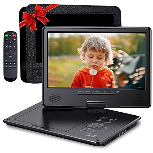 12.5" Portable DVD Player with 10.1" Large HD Swivel Screen, 5-Hour Built-in Rechargeable Battery, Car Headrest Case, Car Charger, Support USB/SD Card/Sync TV, Black