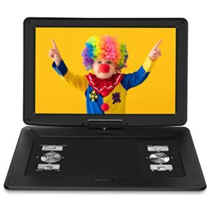 jekero 17.9″ portable dvd player with 15.6″ hd swivel large screen, 6 hrs 5000mah rechargeable battery dvd player portable with car charger, sync tv, support usb/sd card/regions free