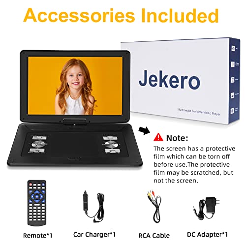 JEKERO 17.9" Portable DVD Player with 15.6" HD Swivel Large Screen, 6 Hrs 5000mAh Rechargeable Battery DVD Player Portable with Car Charger, Sync TV, Support USB/SD Card/Regions Free