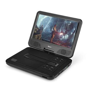 Impecca Portable DVD Player 10.1” Flip and Swivel Screen, USB Port and SD/SDHC Card Slot, Remote, Headphone Jack, Car Charger and Power Adapter, Region Free - Black