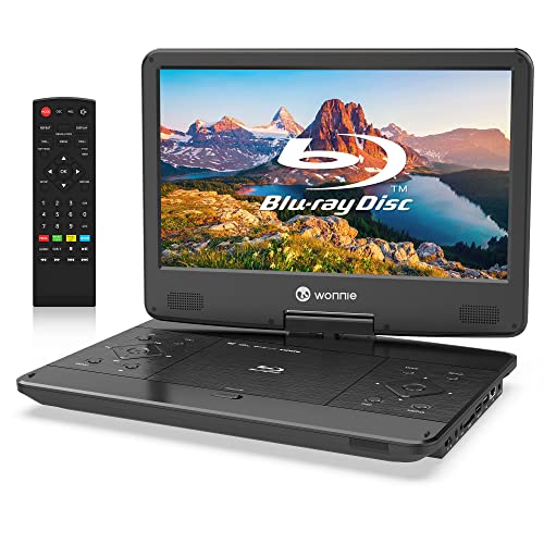 WONNIE 16.9" Portable Blu-Ray DVD Player with 14.1" 1080P Full HD Large Swivel Screen, Dolby Audio Sound, 4 Hrs Rechargeable Battery, Support Last Memory, HDMI Out, AV in, USB/SD Card, Sync TV