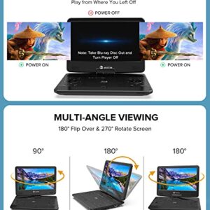 WONNIE 16.9" Portable Blu-Ray DVD Player with 14.1" 1080P Full HD Large Swivel Screen, Dolby Audio Sound, 4 Hrs Rechargeable Battery, Support Last Memory, HDMI Out, AV in, USB/SD Card, Sync TV