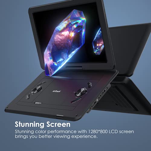 𝐢𝐞𝐆𝐞𝐞𝐤 16.9'' Portable DVD Player with 14.1''Swivel Screen, 6 Hrs Rechargeable Battery, Car Travel DVD Player for Kids, Sync TV, Region Free, Support USB/SD Card, Car Charger, Black