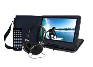 ematic portable dvd player with 12-inch lcd swivel screen, travel bag, headphones and remote control, black