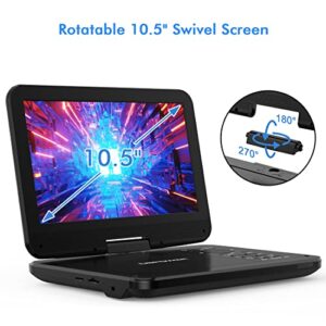 Portable DVD Player with 10.5" HD Screen by DBPOWER, Support Rechargeable,Multiple Disc Formats, USB/SD Card,with High Volume Speaker