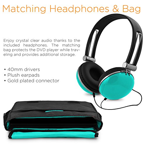 Ematic Portable DVD Player with 9-inch LDC Swivel Screen, Travel Bag and Headphones, Teal