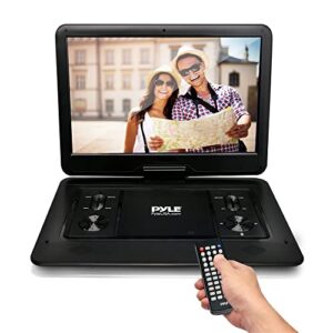 pyle 17.9″ portable cd/dvd player – multimedia disc player w/hi-res hd swivel screen, rechargeable battery, usb/sd support – includes earphone, cigarette lighter car charger, remote control