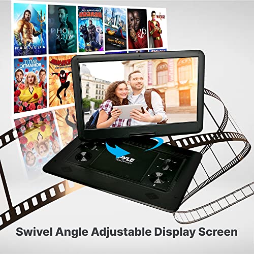 Pyle 17.9" Portable CD/DVD Player - Multimedia Disc Player w/Hi-Res HD Swivel Screen, Rechargeable Battery, USB/SD Support - Includes Earphone, Cigarette Lighter Car Charger, Remote Control