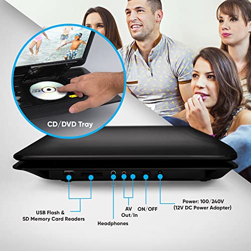 Pyle 17.9" Portable CD/DVD Player - Multimedia Disc Player w/Hi-Res HD Swivel Screen, Rechargeable Battery, USB/SD Support - Includes Earphone, Cigarette Lighter Car Charger, Remote Control