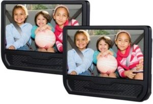 rca drc79981e 9-inch dual screen portable dvd player – black (renewed)