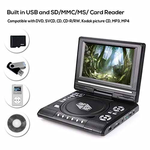 Lopeceal Portable DVD Player 9.8 Inches Clarity TV Function Built-in Reader Swivel Screen Mobile Player Travel US Plug