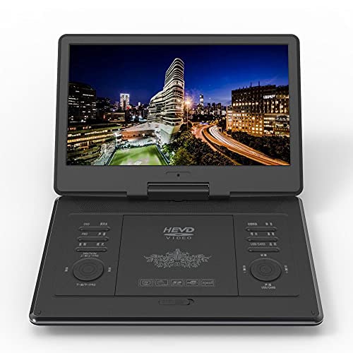 Impecca DVP-1560 15.6” Portable DVD Player HD 1280x800, DVD Player for Car, Kids & TV with 5 Hours Rechargeable Battery, Supports DVD/CD/USB/SD formats, and Connect to DVR/VCR/TV/Blue-ray/AV Input.