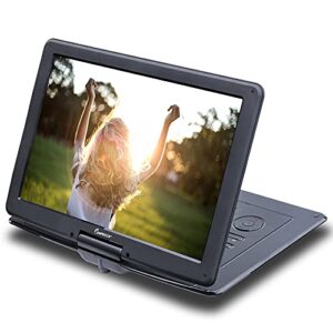 Impecca DVP-1560 15.6” Portable DVD Player HD 1280x800, DVD Player for Car, Kids & TV with 5 Hours Rechargeable Battery, Supports DVD/CD/USB/SD formats, and Connect to DVR/VCR/TV/Blue-ray/AV Input.