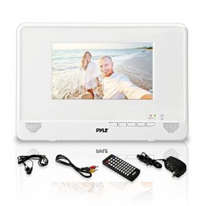 Pyle Portable Waterproof Multimedia Disc Player - 7in Screen White Digital Music Audio Video Player w/ Dual Stereo Speakers, CD DVD Tray, RCA, USB, Rechargeable Battery, Headphones, Remote PLMRDV74