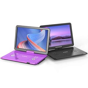 17.5" Portable DVD Player with 15.6" Large HD Screen, 6 Hours Rechargeable Battery, Support USB/SD Card/Sync TV and Multiple Disc Formats, High Volume Speaker,Black+ Purple