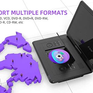 17.5" Portable DVD Player with 15.6" Large HD Screen, 6 Hours Rechargeable Battery, Support USB/SD Card/Sync TV and Multiple Disc Formats, High Volume Speaker,Black+ Purple