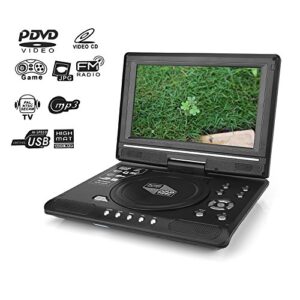 9.8” portable dvd player, hd lcd swivel screen dvd player mini game tv player fm radio receiver for kids car with av input/output support sd/usb compatible with avi, evd, dvd, svcd, vcd, cd etc (us)