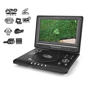 9.8'' Portable DVD Player, HD LCD Swivel Screen DVD Player Mini Game TV Player FM Radio Receiver for Kids Car with AV Input/Output Support SD/USB Compatible with AVI, EVD, DVD, SVCD, VCD, CD etc (US)