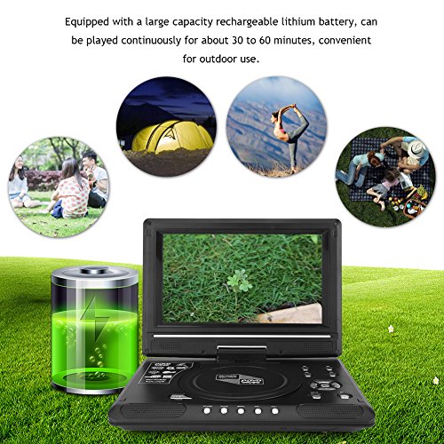 9.8'' Portable DVD Player, HD LCD Swivel Screen DVD Player Mini Game TV Player FM Radio Receiver for Kids Car with AV Input/Output Support SD/USB Compatible with AVI, EVD, DVD, SVCD, VCD, CD etc (US)