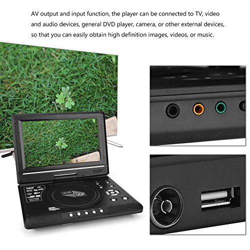 9.8'' Portable DVD Player, HD LCD Swivel Screen DVD Player Mini Game TV Player FM Radio Receiver for Kids Car with AV Input/Output Support SD/USB Compatible with AVI, EVD, DVD, SVCD, VCD, CD etc (US)