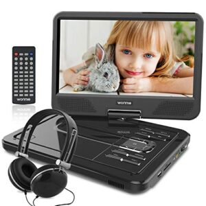 WONNIE 12.5 Inch Portable DVD Player with 4 Hour Rechargeable Battery,10.5" Swivel Screen, SD Card Slot and USB Port and Stereo Earphones (Black)