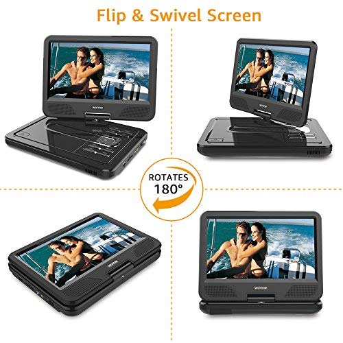 WONNIE 12.5 Inch Portable DVD Player with 4 Hour Rechargeable Battery,10.5" Swivel Screen, SD Card Slot and USB Port and Stereo Earphones (Black)