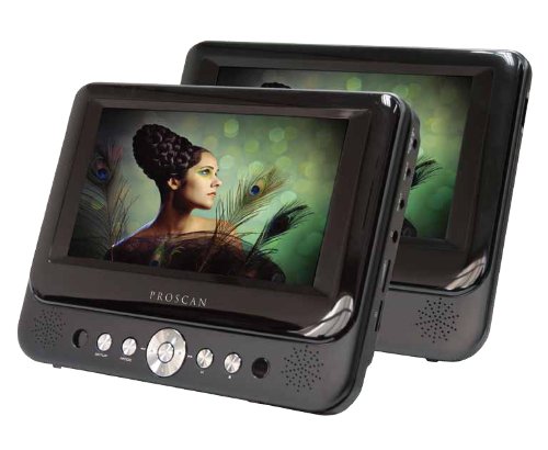 Proscan 7-Inch Dual Screen Portable DVD Player with USB/SD Card Reader, Car Mounting Kit