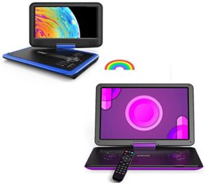 iegeek 16.9” purple portable dvd player and 11.5” blue portable dvd player