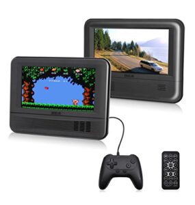 rca (drc69705e28g) – 7” dual screen mobile dvd player system & game pad – set of two 7-inch screens, (6-piece kit)