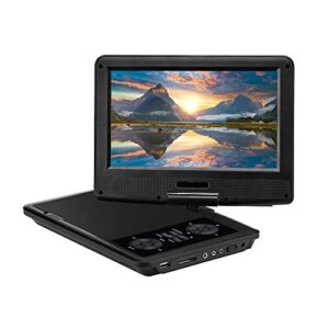 gofei portable dvd player, built in 4 hours rechargeable battery, with high resolution, 9 inch dvd player swivel screen, support dvd, vcd, mp3