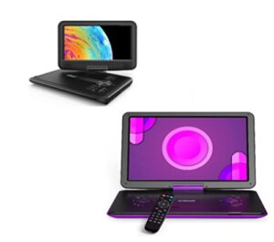 iegeek 16.9” purple portable dvd player and 11.5”black portable dvd player