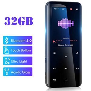 32GB Mp3 Player with Bluetooth 5.0 - Aiworth Portable Digital Lossless Music MP3 MP4 Player for Kids with FM Radio HD Speaker for Sports Running Super Light Metal Shell Touch Buttons