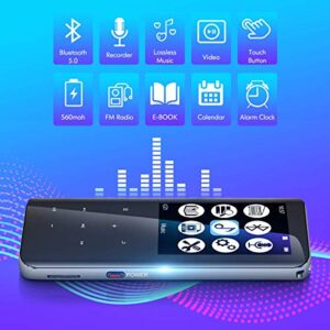 32GB Mp3 Player with Bluetooth 5.0 - Aiworth Portable Digital Lossless Music MP3 MP4 Player for Kids with FM Radio HD Speaker for Sports Running Super Light Metal Shell Touch Buttons