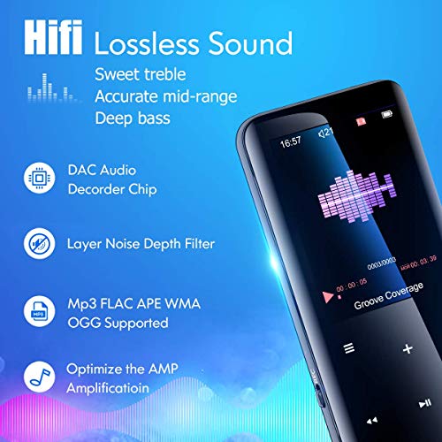 32GB Mp3 Player with Bluetooth 5.0 - Aiworth Portable Digital Lossless Music MP3 MP4 Player for Kids with FM Radio HD Speaker for Sports Running Super Light Metal Shell Touch Buttons