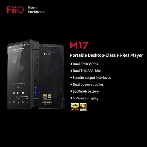 FiiO M17 MP3/MP4 Player Music Player High Resolution Bluetooth Portable Desktop Audio Player 6.3mm/4.4mm Android 10 Lossless Apple Music for Home/Car Audio/Speaker/Preamplifier 9200mAh Battery