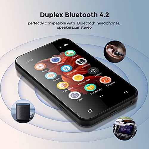 TIMMKOO MP3 Player with Bluetooth, 4.0" Full Touchscreen Mp4 Mp3 Player with Speaker, Portable HiFi Sound Mp3 Music Player with Bluetooth, Voice Recorder, E-Book, Supports up to 512GB TF Card (Black)