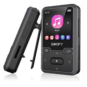 32gb clip mp3 player with bluetooth 5.0, mini portable wearable mp3 player with fm radio recording, music mp3 player for kids with pedometer mp3 and mp4 player, max 128gb tf card (black).