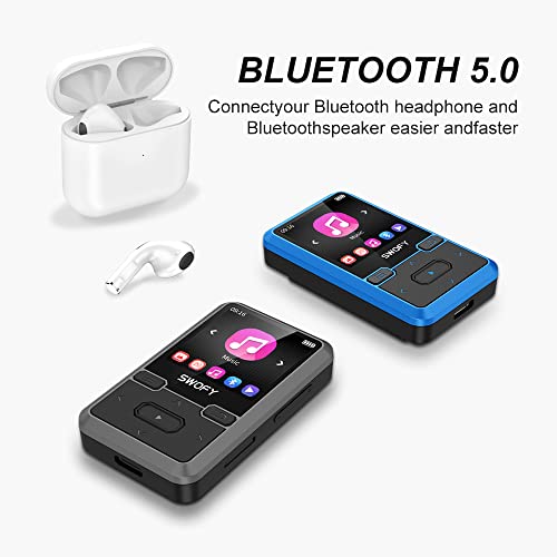 32GB Clip Mp3 Player with Bluetooth 5.0, Mini Portable Wearable Mp3 Player with FM Radio Recording, Music mp3 Player for Kids with Pedometer Mp3 and Mp4 Player, Max 128GB TF Card (Black).