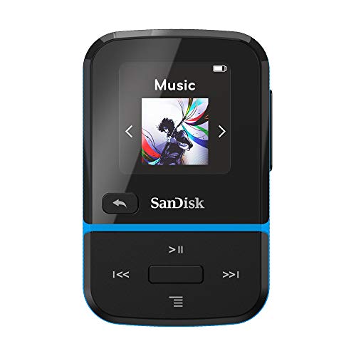 SanDisk 32GB Clip Sport Go MP3 Player, Blue - LED Screen and FM Radio - SDMX30-032G-G46B