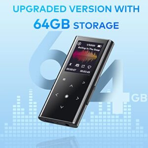 64GB MP3 Player, ZOOAOXO Music Player with Bluetooth 5.2, Built-in HD Speaker, FM Radio, Voice Recorder, Mini Design, Weigh 2.4 oz, HiFi Sound, Ideal for Sport, Earphones Included