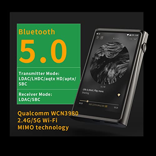 SHANLING M7 Digital Audio Player,Portable MP3/MP4 Player,Hi-Res Bluetooth Music Player,2.4G/5G WiFi|ES9038Pro DAC|5.0inch HD Screen|6+128GB|Android10 Snapdragon 665|16X MQA|3.5&4.4mm|900mW@32Ω Output