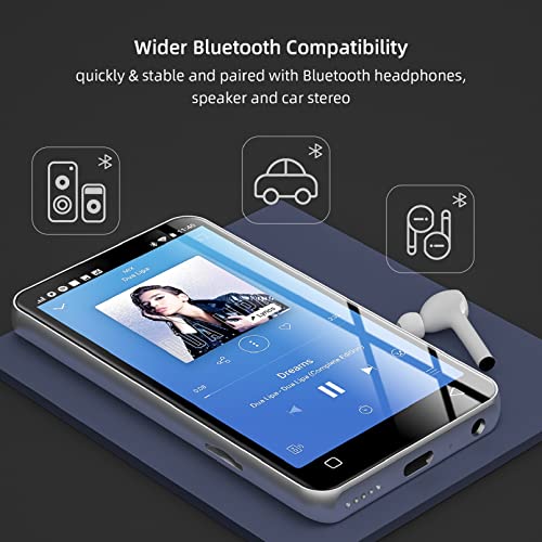 MP3 Player with Bluetooth and WiFi, 4" Full Touch Screen MP4 MP3 Player with Spotify, Android Streaming Music Player with Pandora, Portable HiFi Sound Walkman Digital Audio Player with Speaker (White)