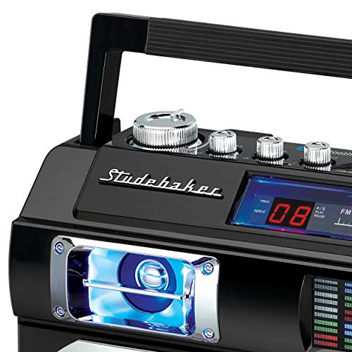 Studebaker SB2145B 80's Retro Street Bluetooth Boombox with FM Radio, CD Player, LED EQ, 10 Watts RMS Power and AC/DC